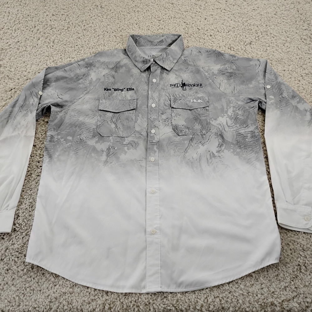 Huk Shirt Mens Large Gray Performance Dirty Hooker Fishing Hiking Outdoor A3